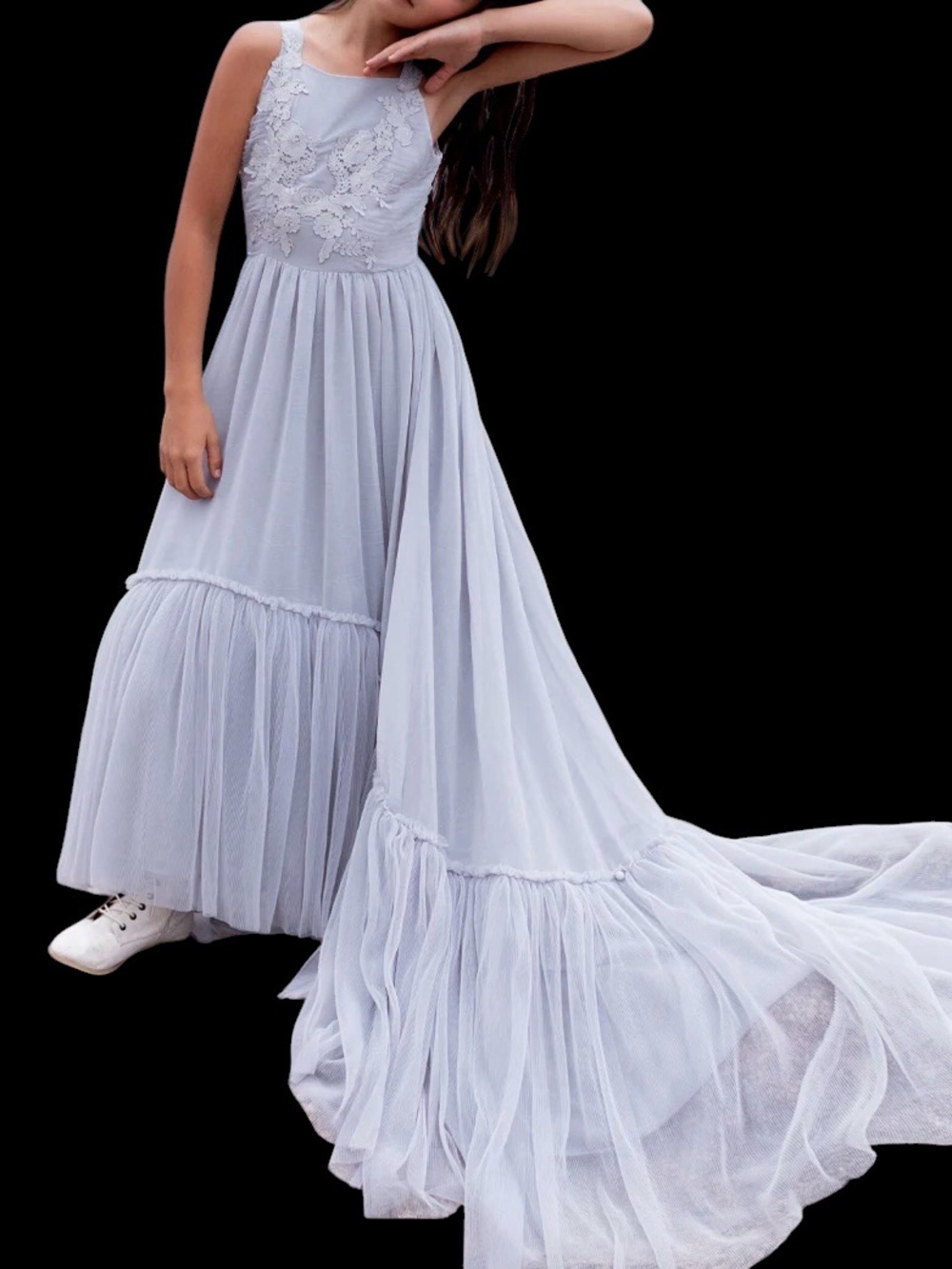 Joyfolie Maia Impact Dress Grey Blue Smoke Long Train Photo Shoot Flower Girl NW